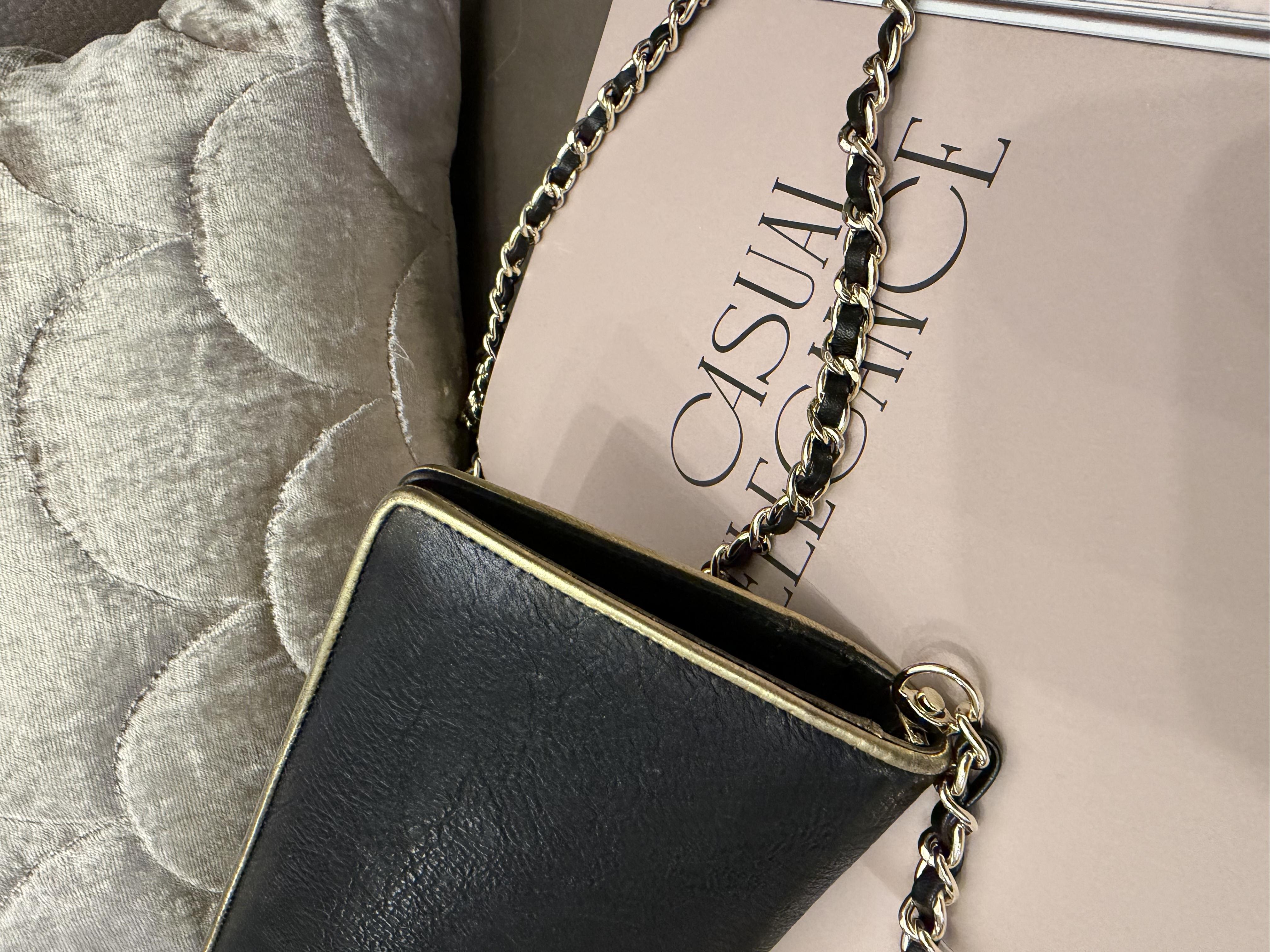 Chanel black champagne gold long wallet