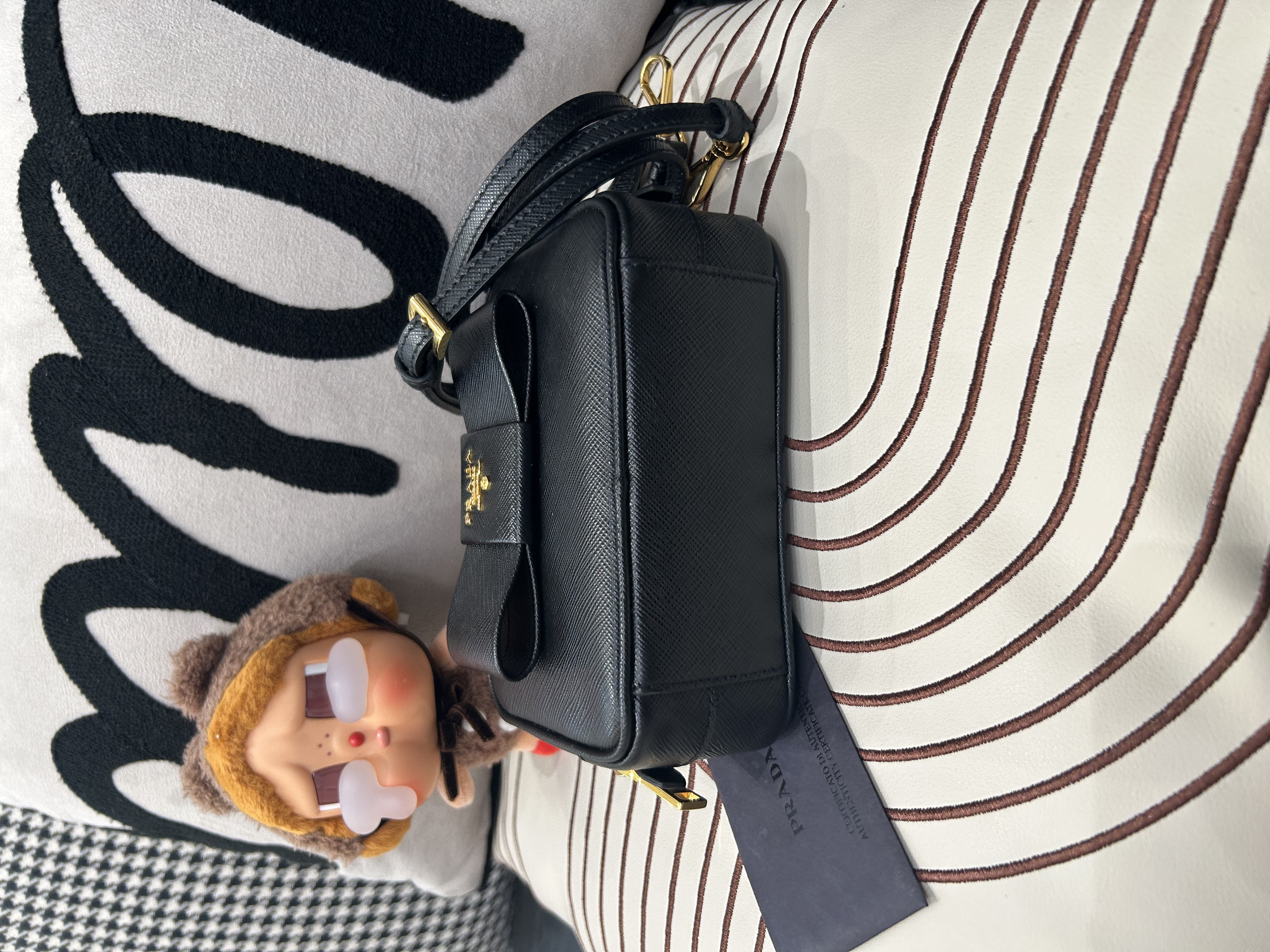 Prada 1NF674 Ribbon Shoulder Bag Saffiano Leather Black 100%Authentic ,98%new ✅Certificate ✅Card ✅strap