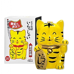 日本🇯🇵《勝利！大花貓》黃色招財貓🐱陶瓷大麦焼酎 720ml
