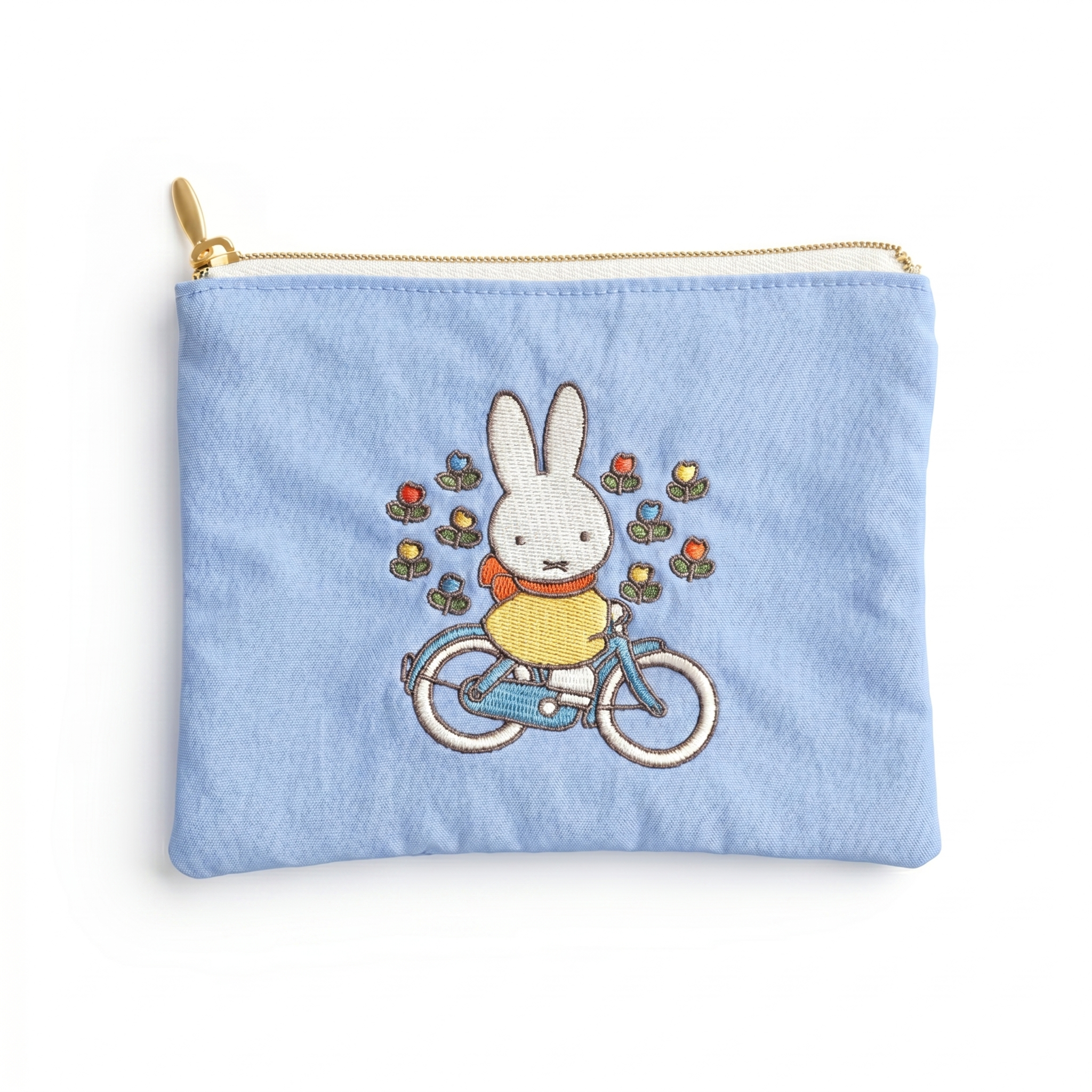 Miffy - 刺繡平面小物包 (淺藍色單車款)