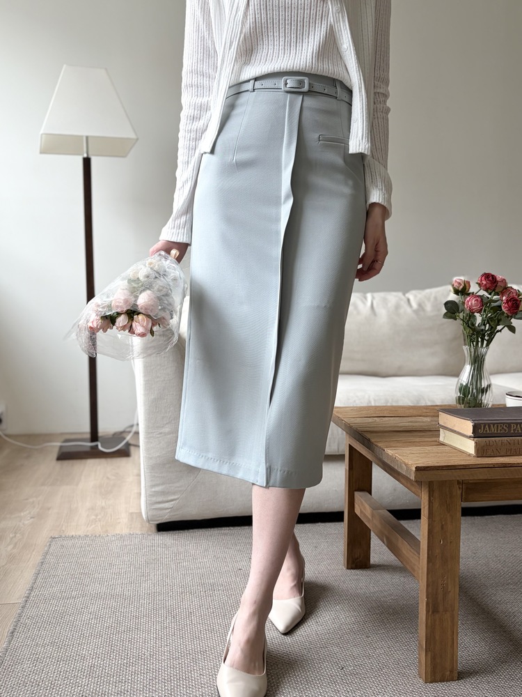 Belted Pencil Skirt (Blue)