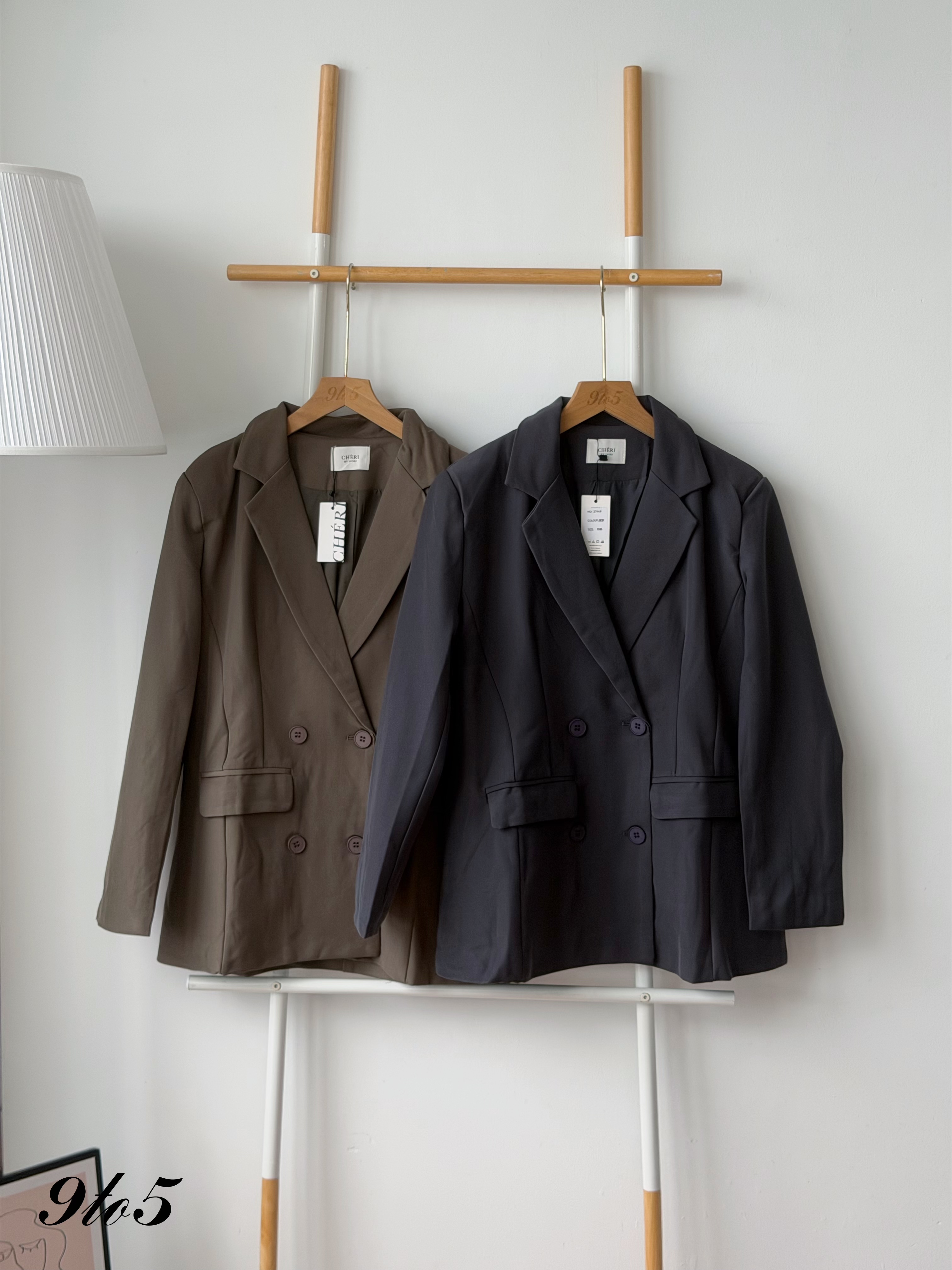 T4501 Long Sleeve Oversized Blazer - Brown & Grey