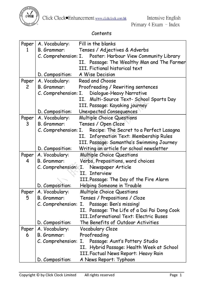  P1-P6 高階英文綜合試卷《4合1》