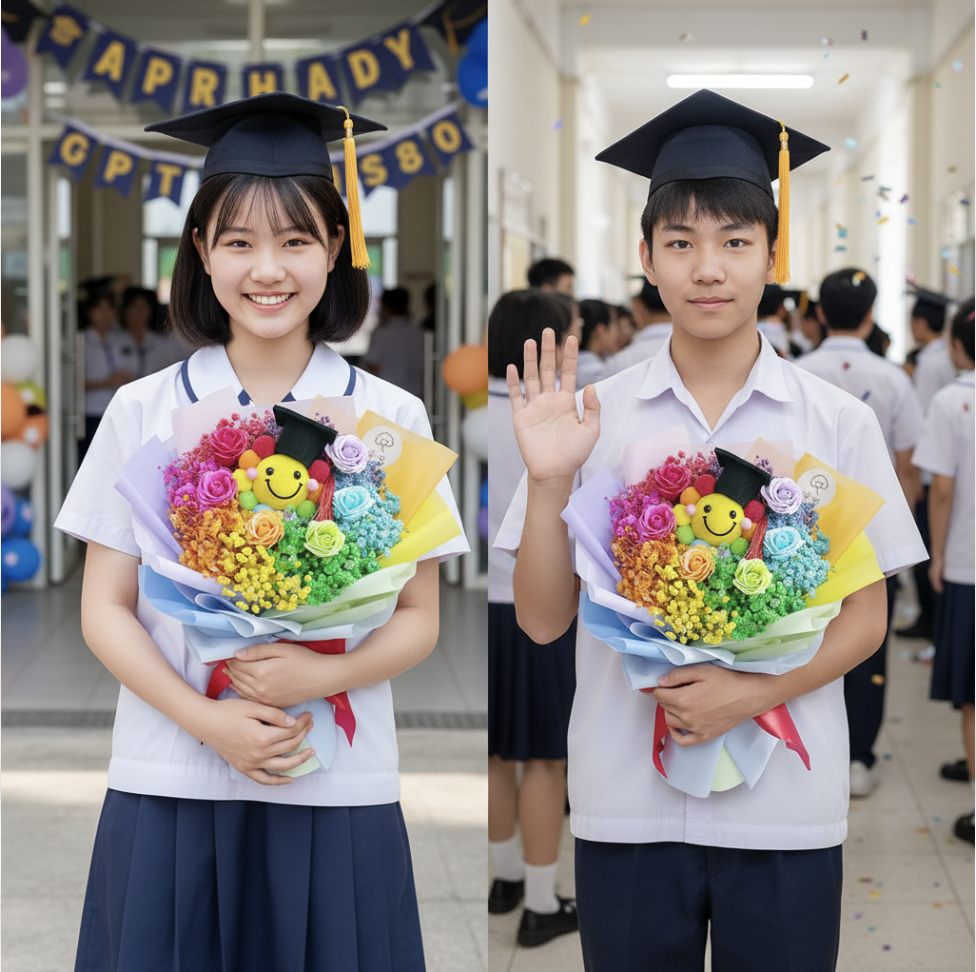   👉🏻乾👈🏻丨笑哈哈畢業花束丨彩虹笑哈哈丨彩虹畢業花束丨棉花花束丨乾花花束丨中花束丨打卡花束丨小學畢業花束丨中學畢業花束丨幼稚園畢業花束