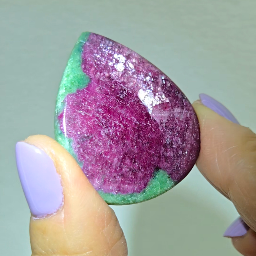 Ruby in zoisite teardrop cabochon with strong UV - RBY124