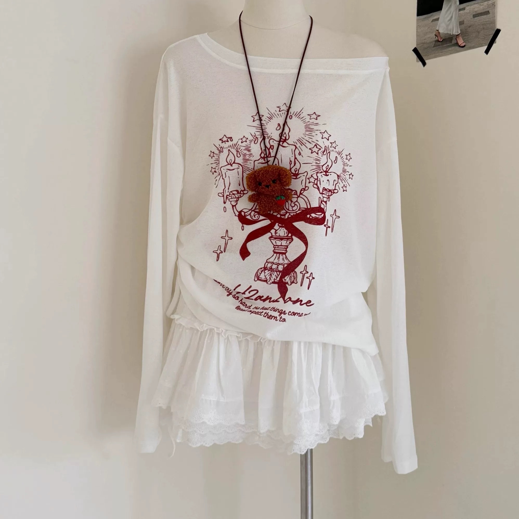 TP568蝴蝶结印花斜肩