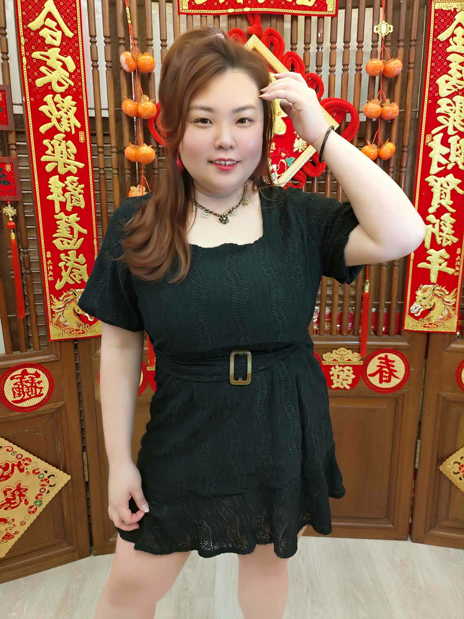 NFC05 TW#3839 四方领洞洞腰带连衣裙