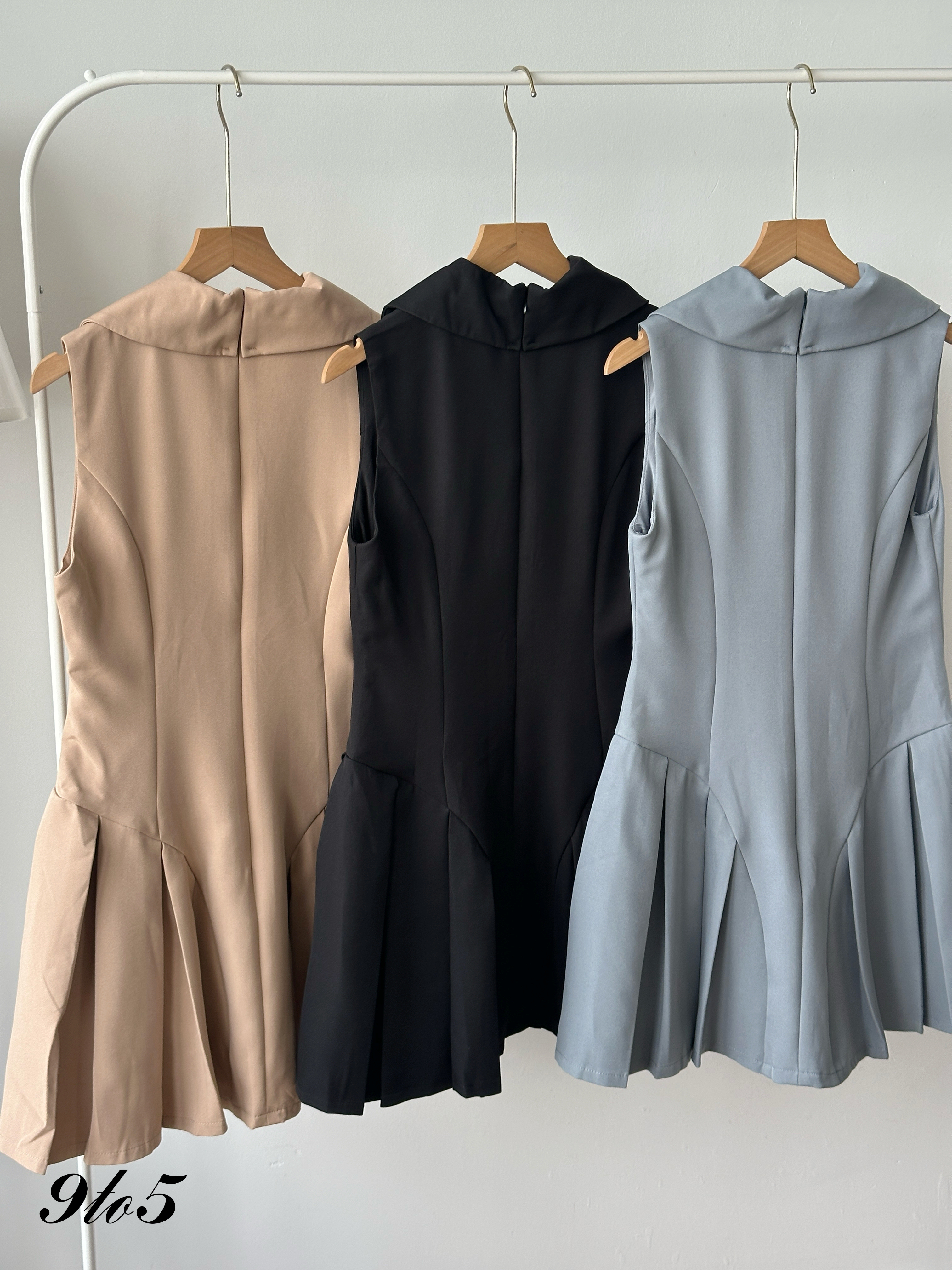 D2365 Sleeveless Pleated Dress - 3 Colors 