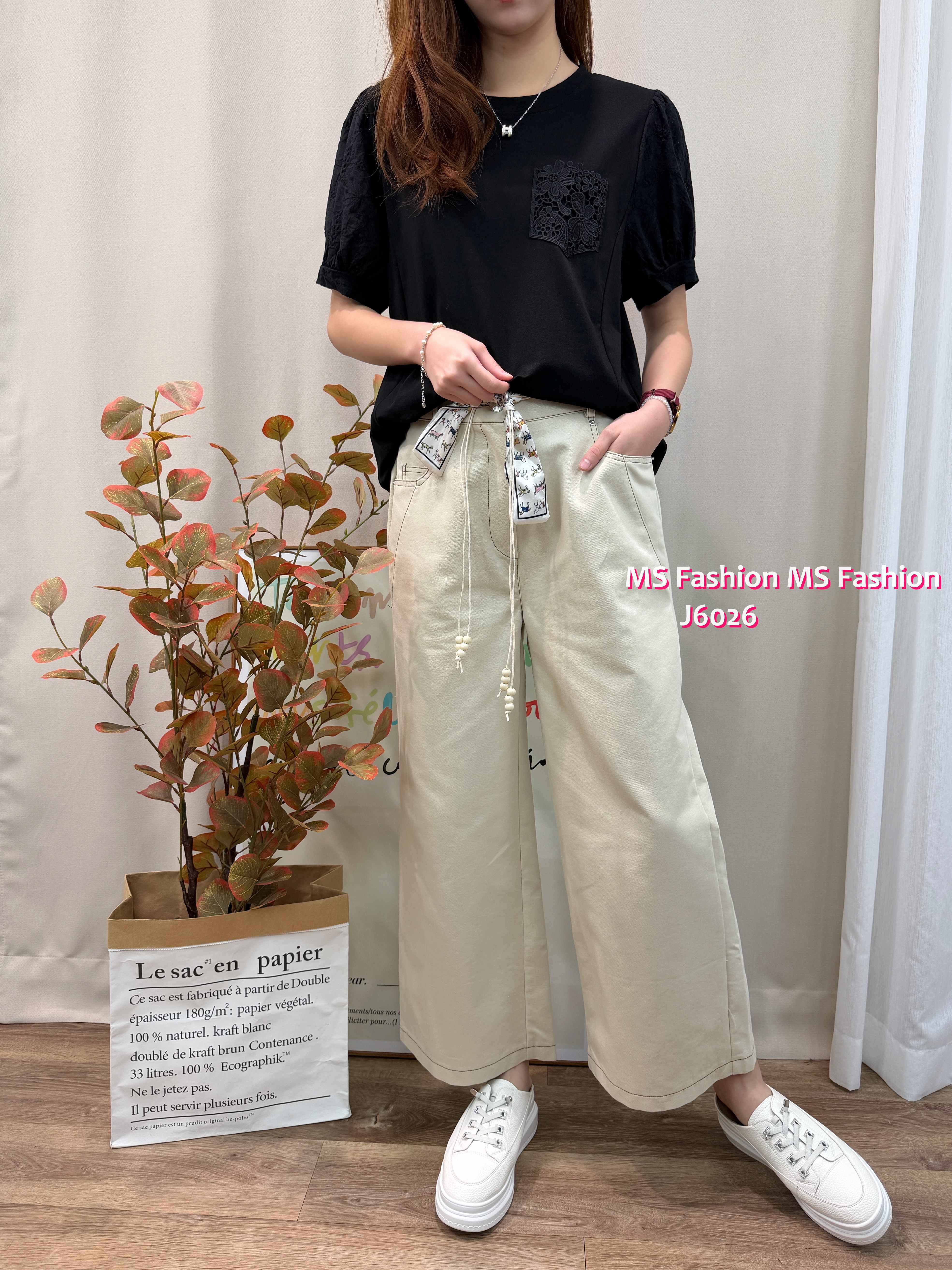 J6026 韓國🇰🇷花布腰帶闊筒褲