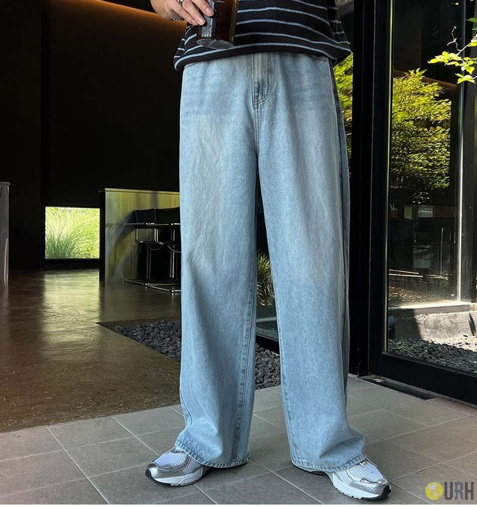 【100%保證韓國直送】自然水洗貓鬚紋挺闊寬鬆直腳牛仔褲 👖 [4 color] RG165696