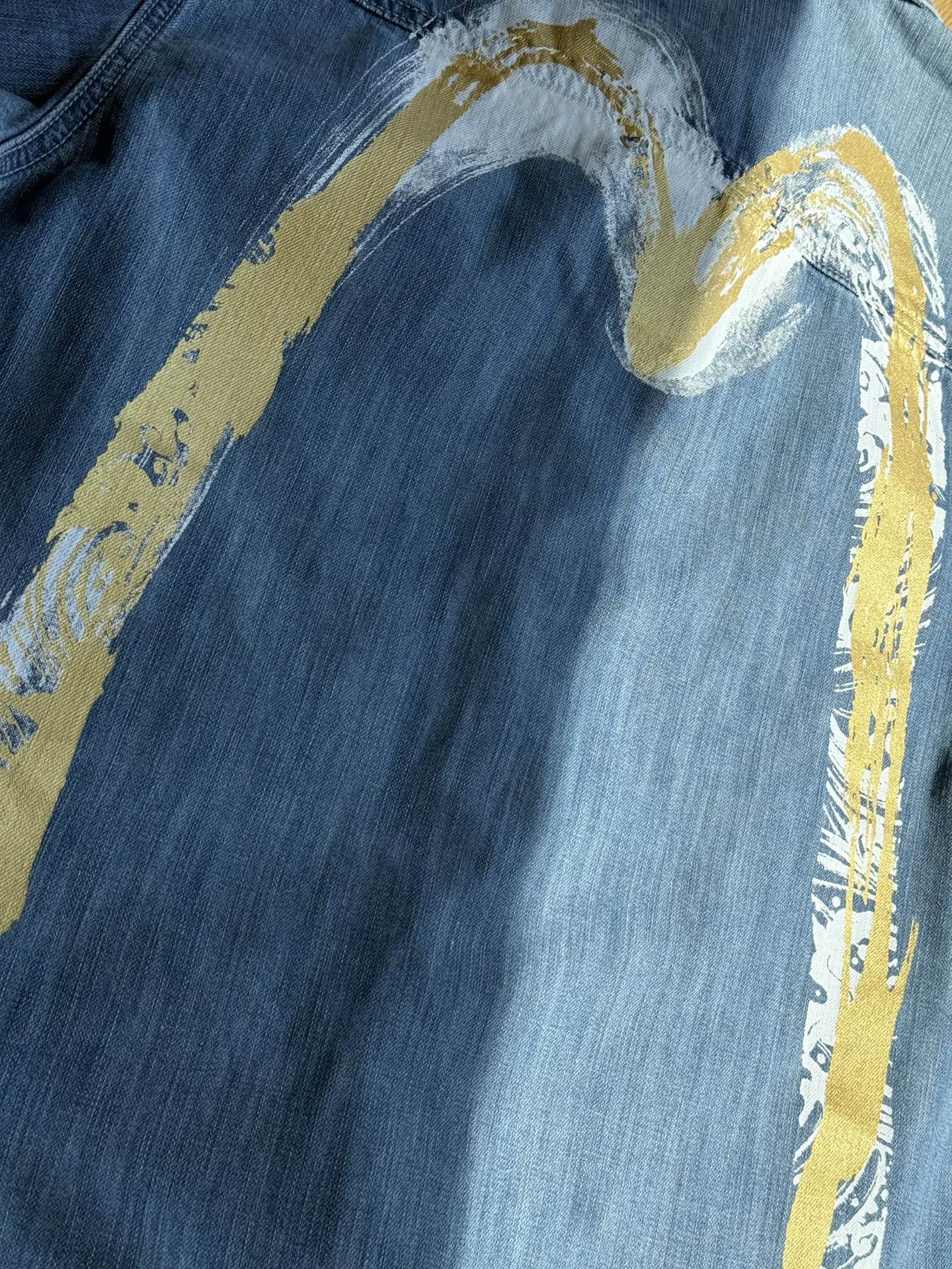 Evisu Artistic Brush Daicock Print Relax Fit Denim Short-Sleeves Shirt