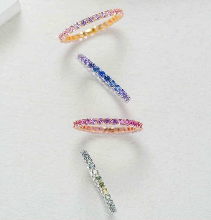 18k金彩色藍寶石永恆戒指 2mm