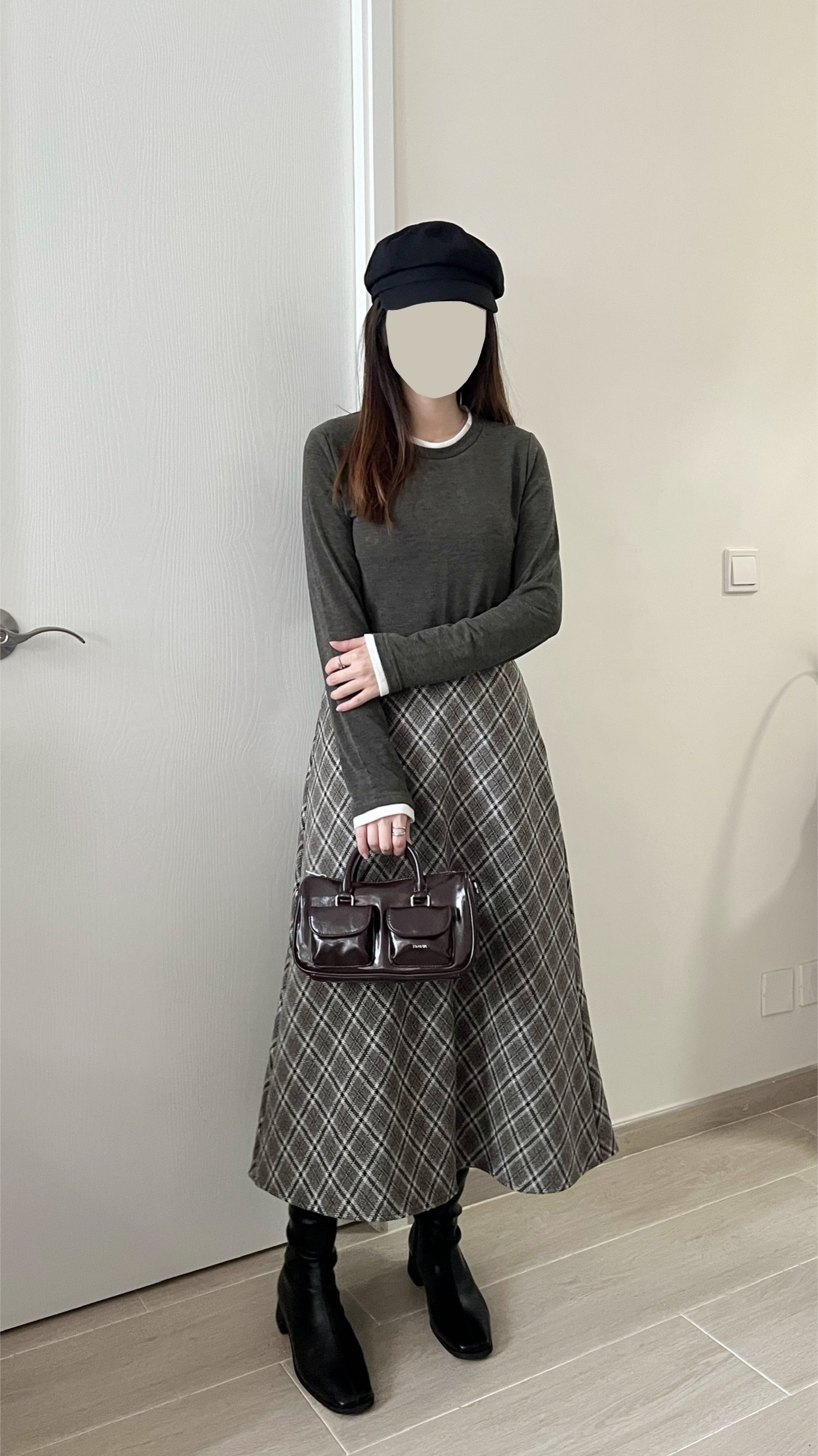 高質秋冬菱形格紋長裙 現貨