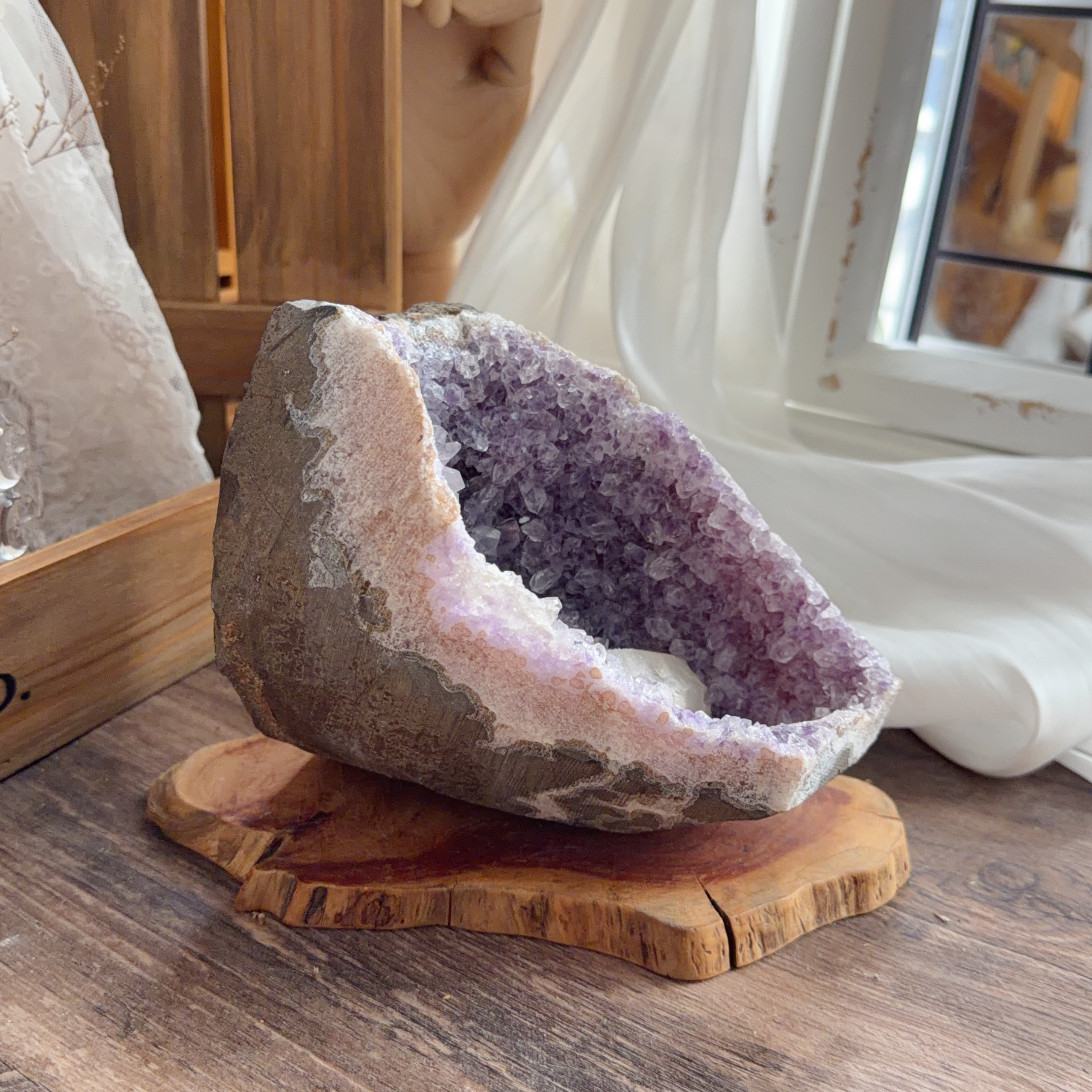 原皮紫水晶共生方解石擺件