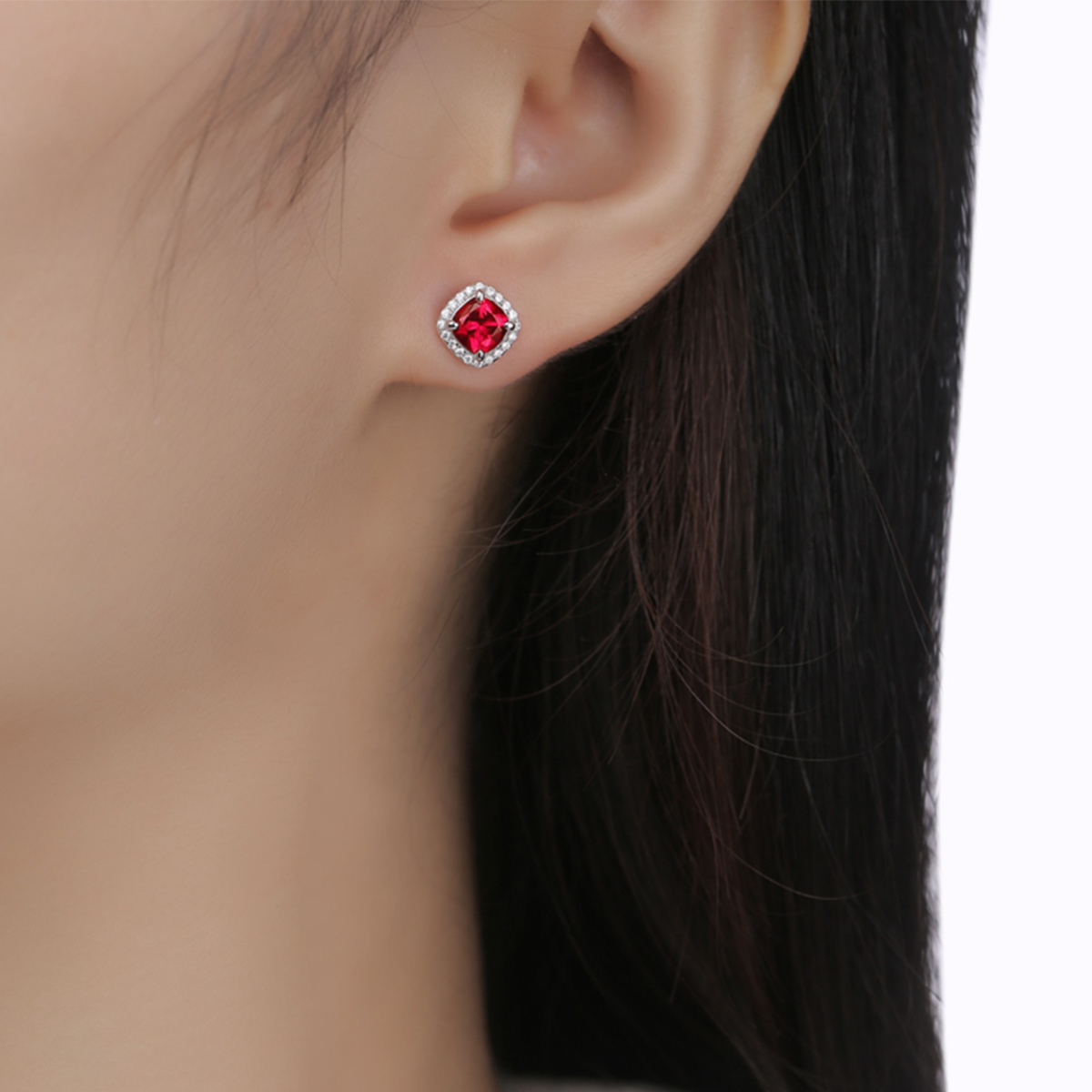 XSE0102培育彩寶S925銀鍍白金耳釘枕形1.0ct