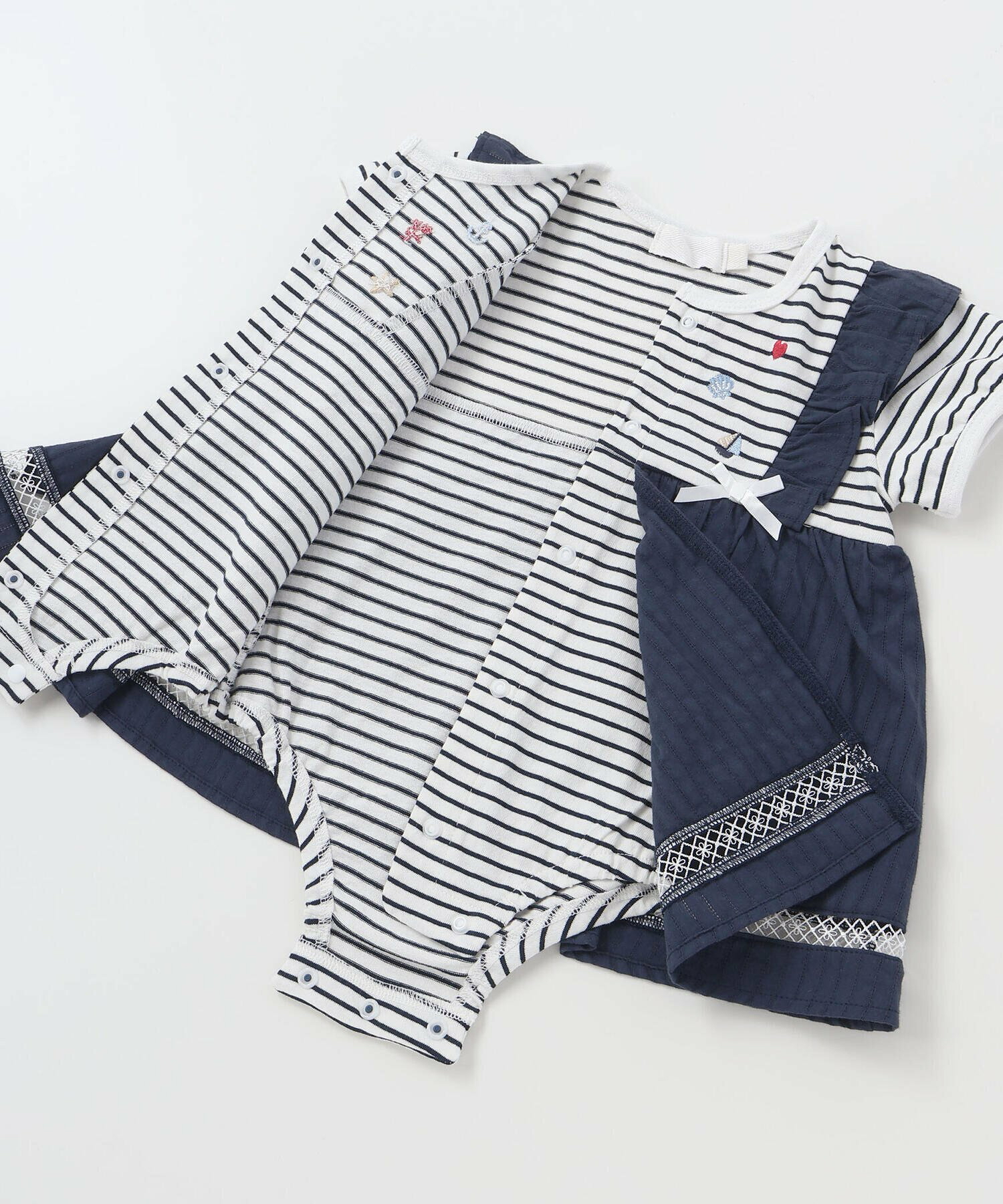 🇯🇵預訂 日本直送🇯🇵Slap Slip Baby兩色海洋風刺繡荷葉邊吊帶短袖包屁裙