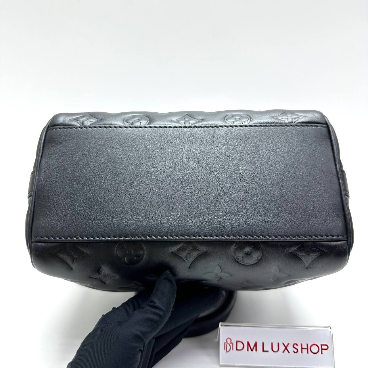 LV Black Embossed Monogram Speedy 22 GHW