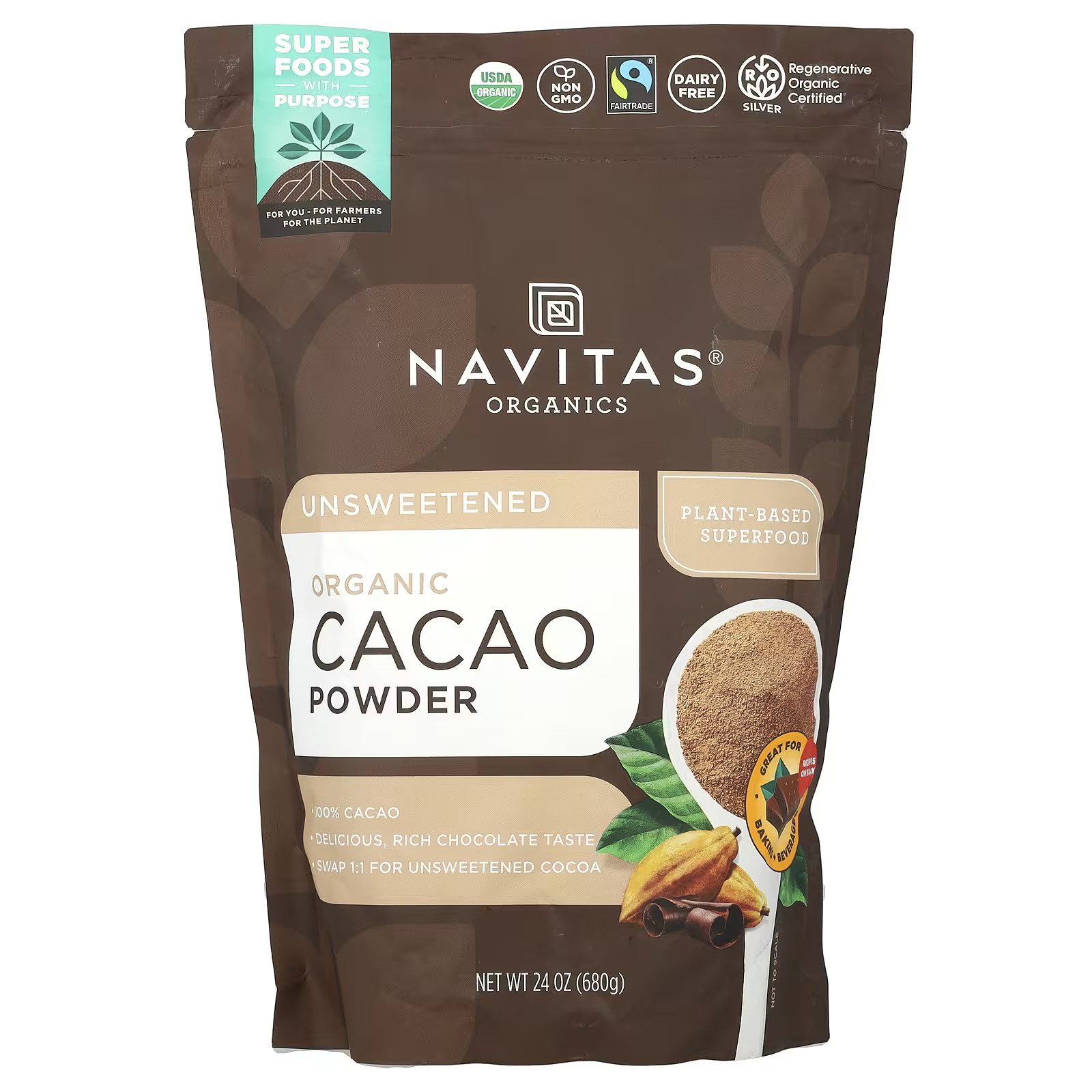 加拿大直送 NAVITAS ORGANICSNavitas美國有機無加糖純可可粉680g大容量 非基改純素生酮沖飲烘焙可可粉 高多酚補鐵鎂 生酮低碳適用 