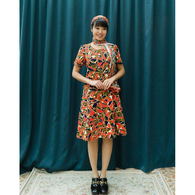 C..a 1960s Psychedelic x MOD Geometric Pattern Low Waist A-Line Dress from Canada (MT934)
