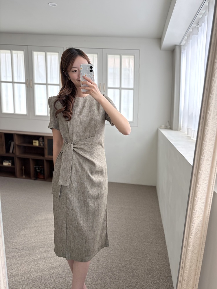 Elise Draped Slit Dress (Khaki)