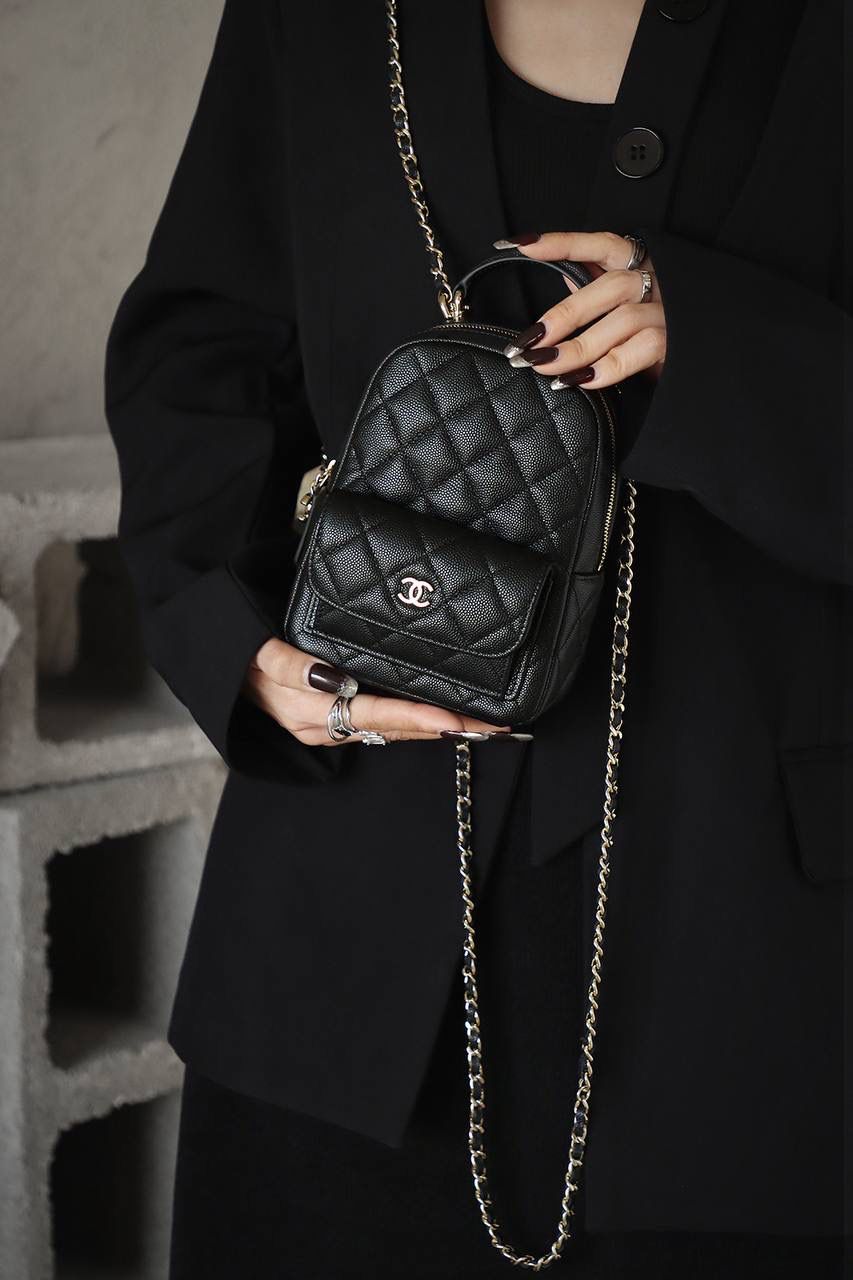 Quilted Mini Backpack with Chain Straps