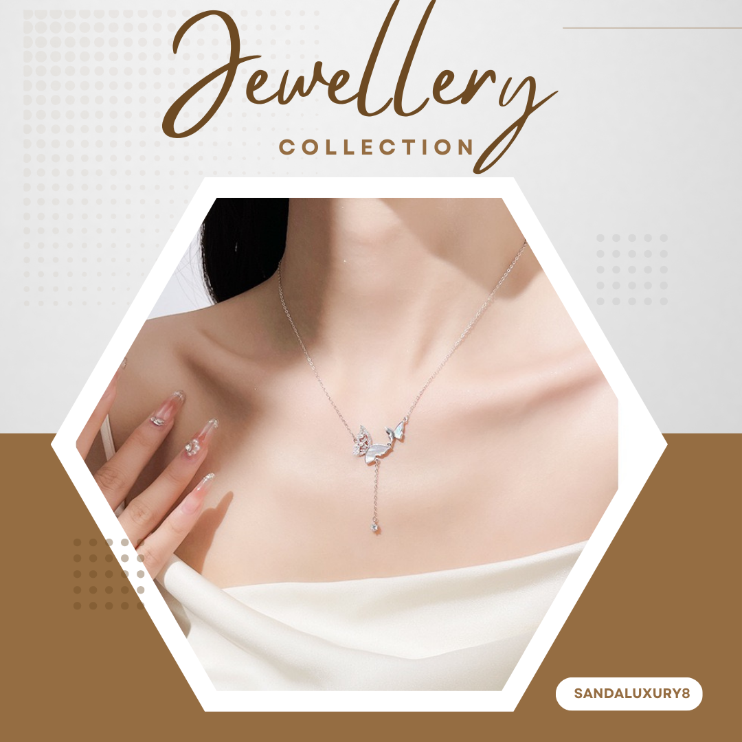 Butterfly Necklace for Women -  Delicate and Elegant Chain with Crystal Pendant  -  Fashion Jewelry Gift Idea 