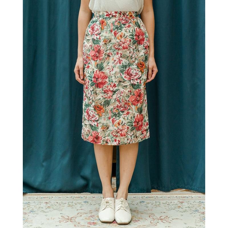 Vintage Japanese Artistic Large Summer Floral Pattern Straight Skirt/Pencil Skirt- Waist 24.5~27"(MT1606-2)