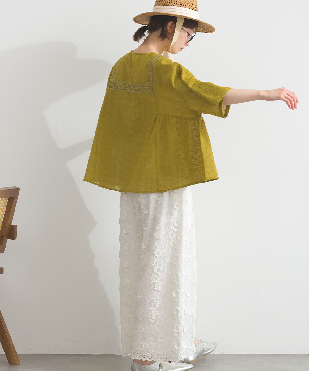 LP - 方形蕾絲紋理襯衫 (黃色)