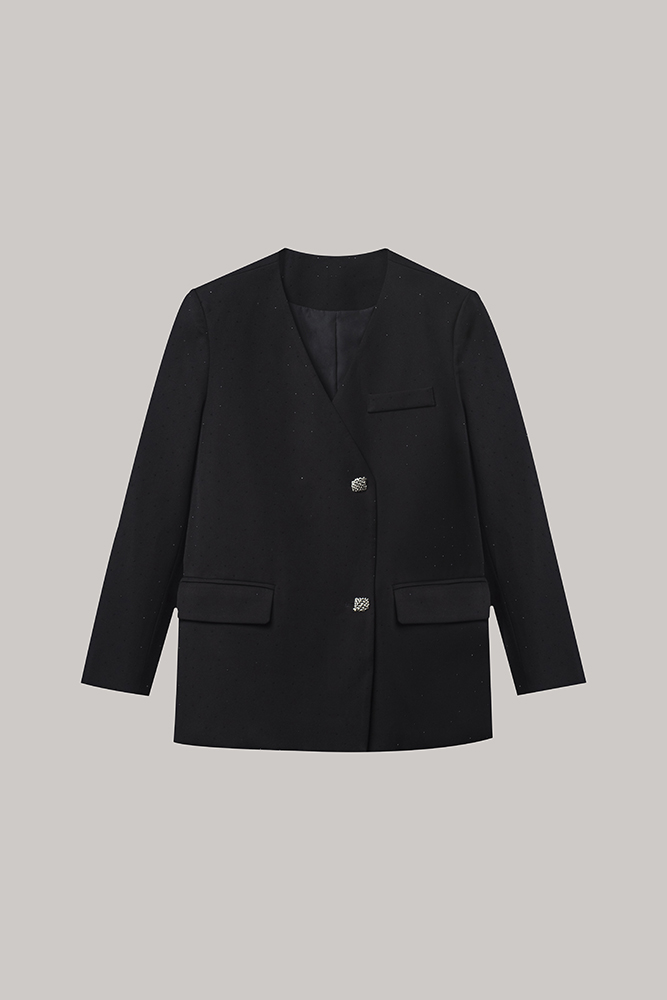 Embellished Asymmetric Black Blazer – Subtle Sparkle, Elevated Minimalism
