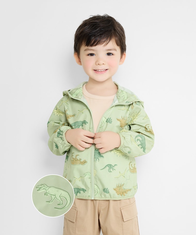 💚預訂 台灣直送💚兩色恐龍滿印抗UV輕型連帽風衣外套