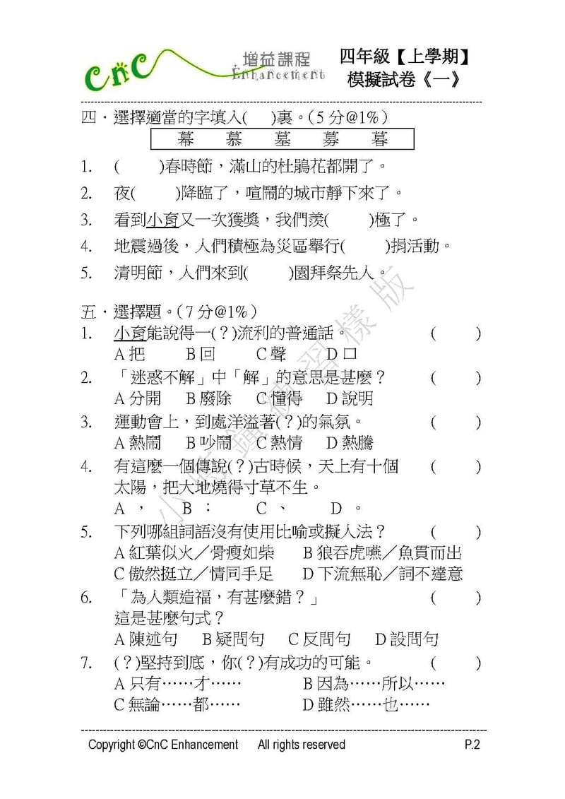  模擬試卷 (四年級)