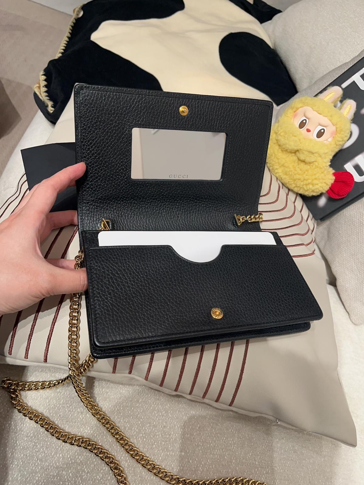 Gucci wallet on chain calfskin 黑色牛皮金鏈 100%Authentic,98%new ✅收據✅dust bag ✅BOX