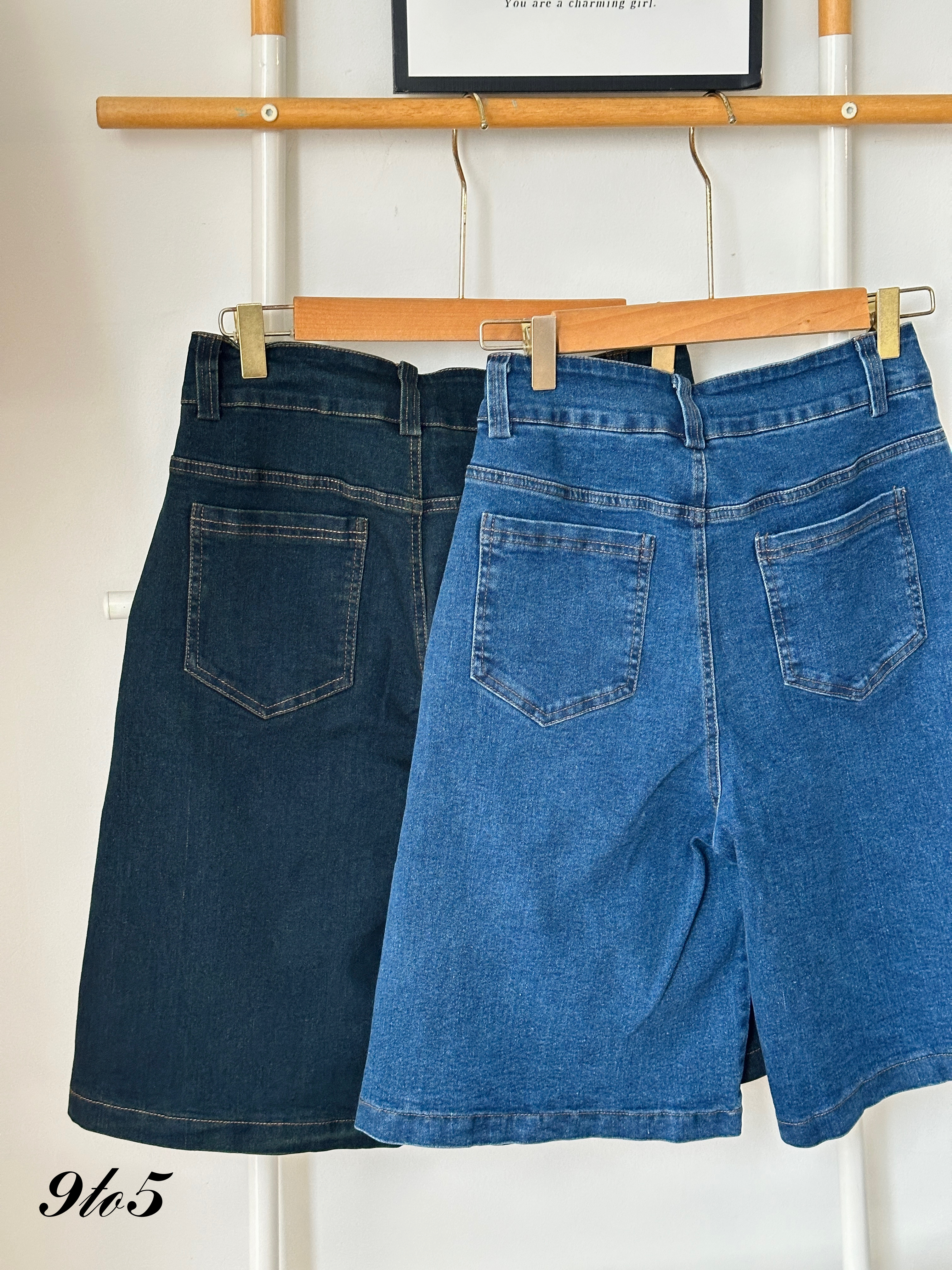 S1769 Denim Midi Pants - Blue & Dark Blue