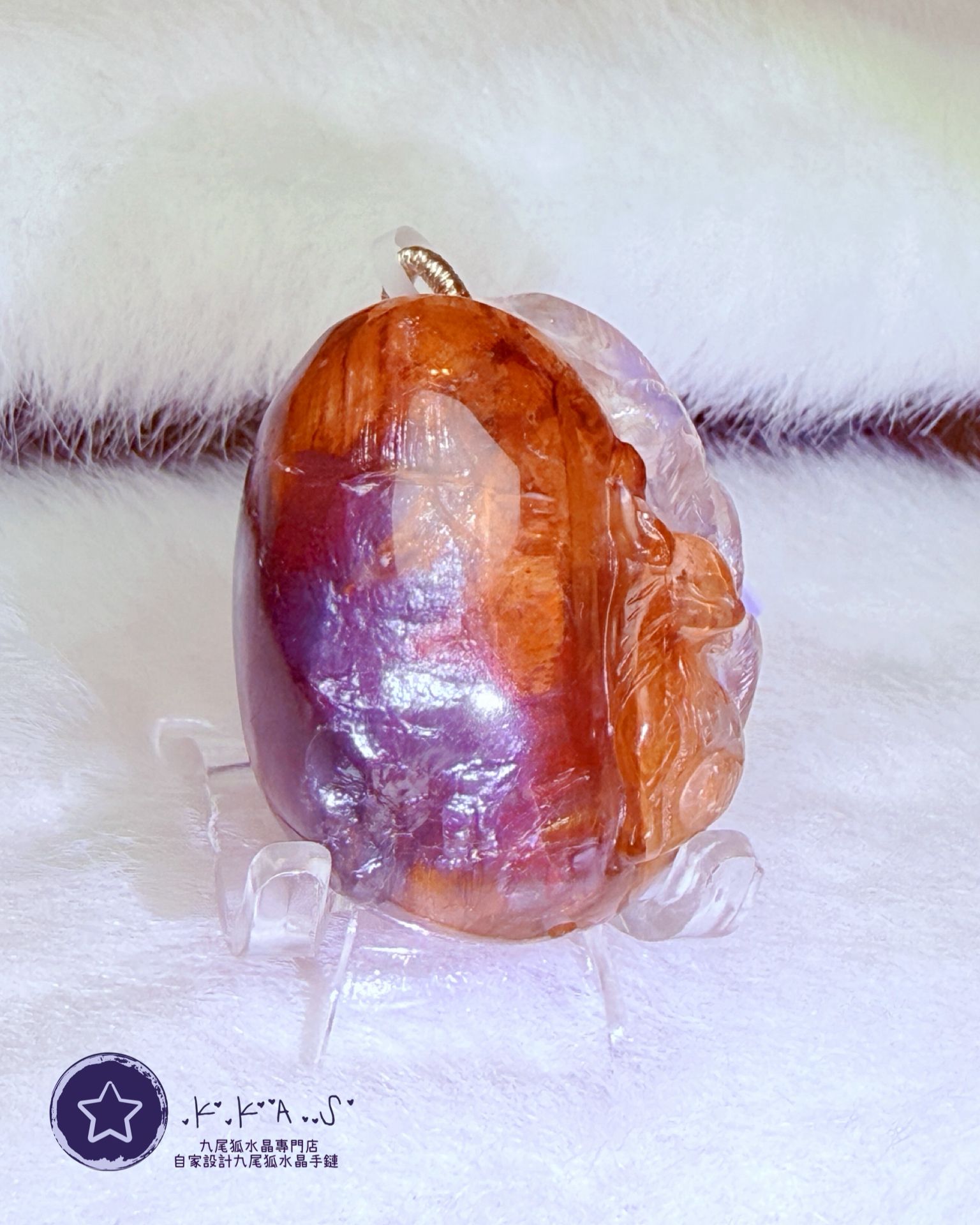 K00188 紅膠花 側臉九尾狐 - 吊墜/手牌兩用款