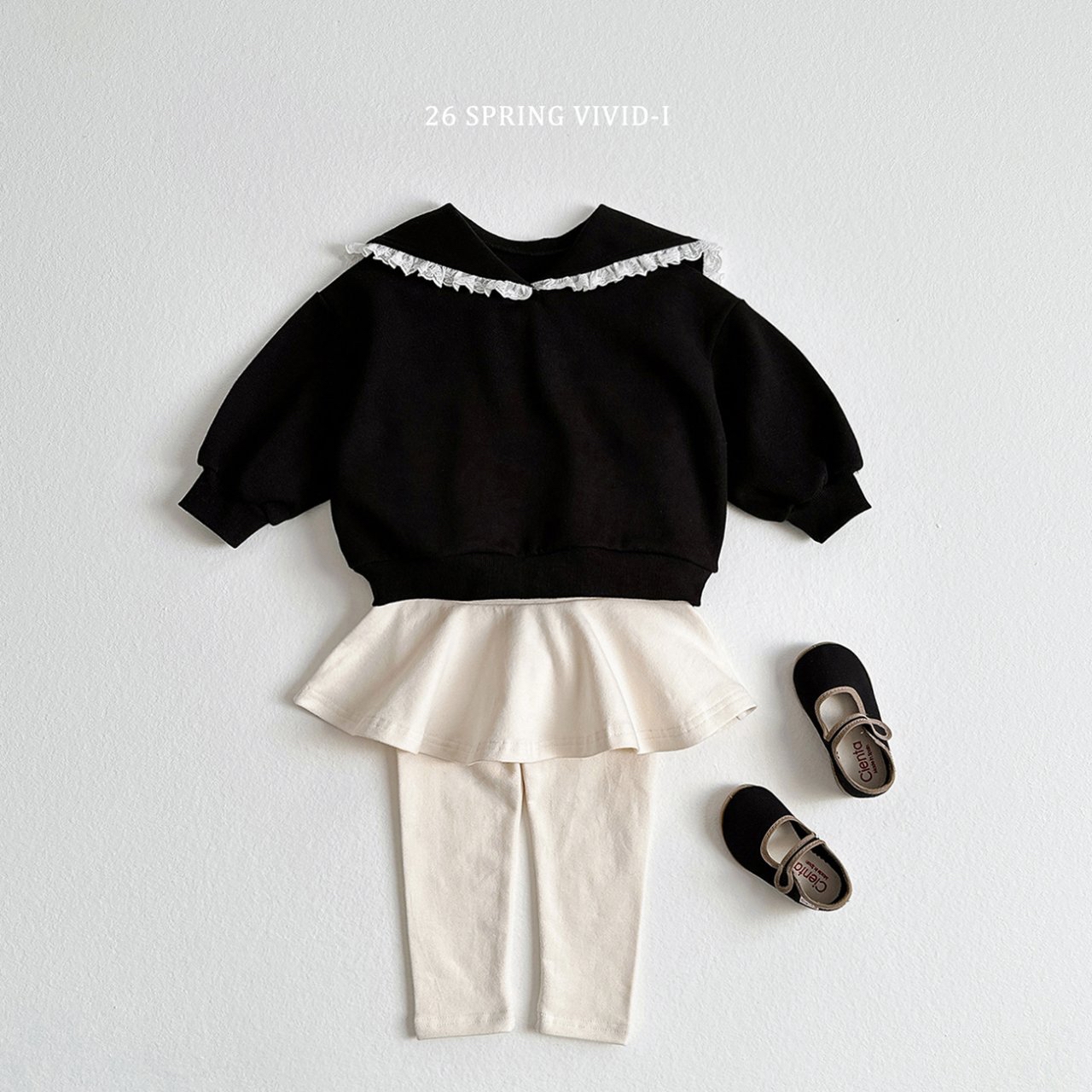 🌸預訂 韓國直送🌸🇰🇷VIVIDI三色蕾絲水手領泡泡袖喇叭褲上下套裝