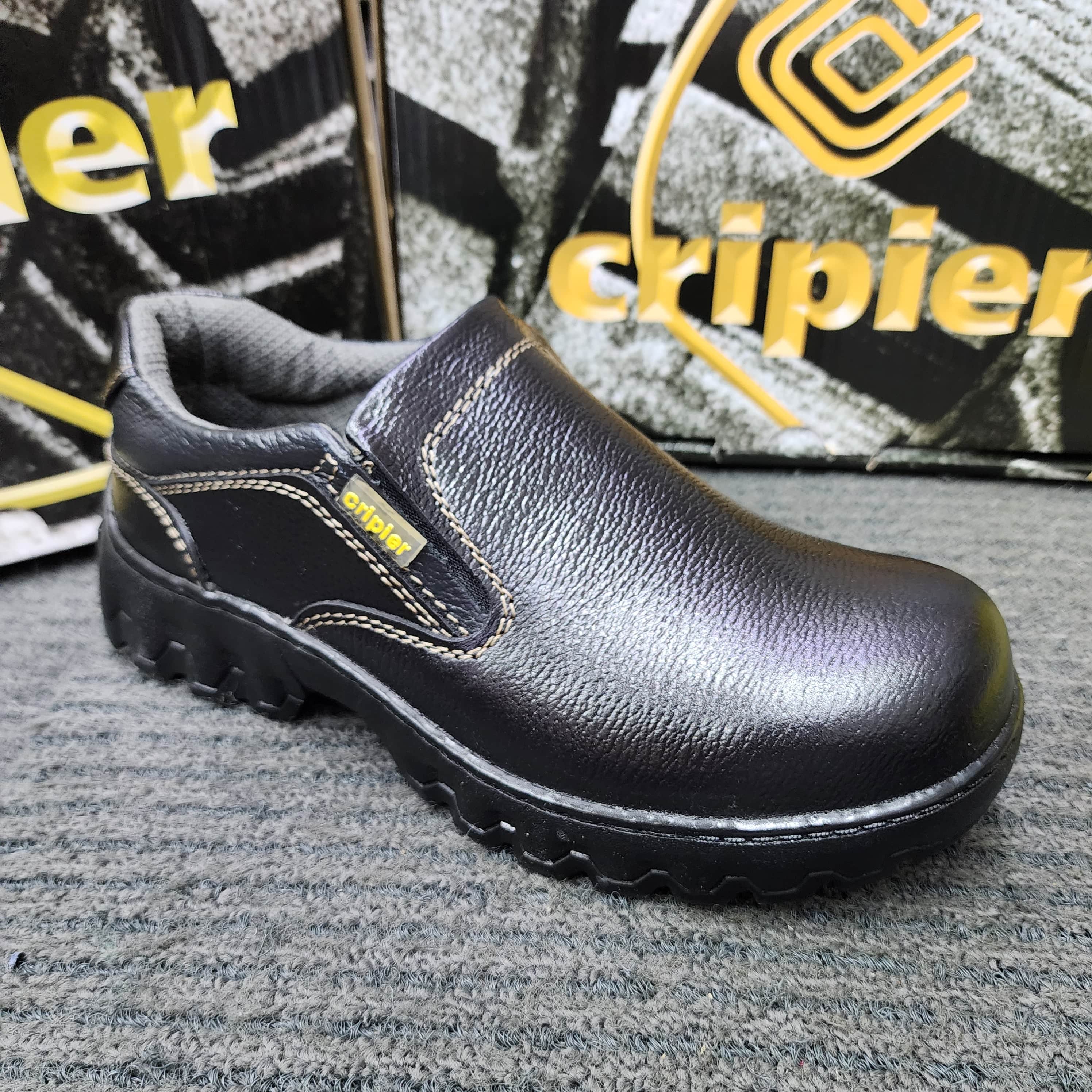 CRIPIER 6044 SLIP ON SAFETY SHOES SIRIM DOSH LOWCUT Black Leather Keselamatan Male Steel Toe Tahan Lasak