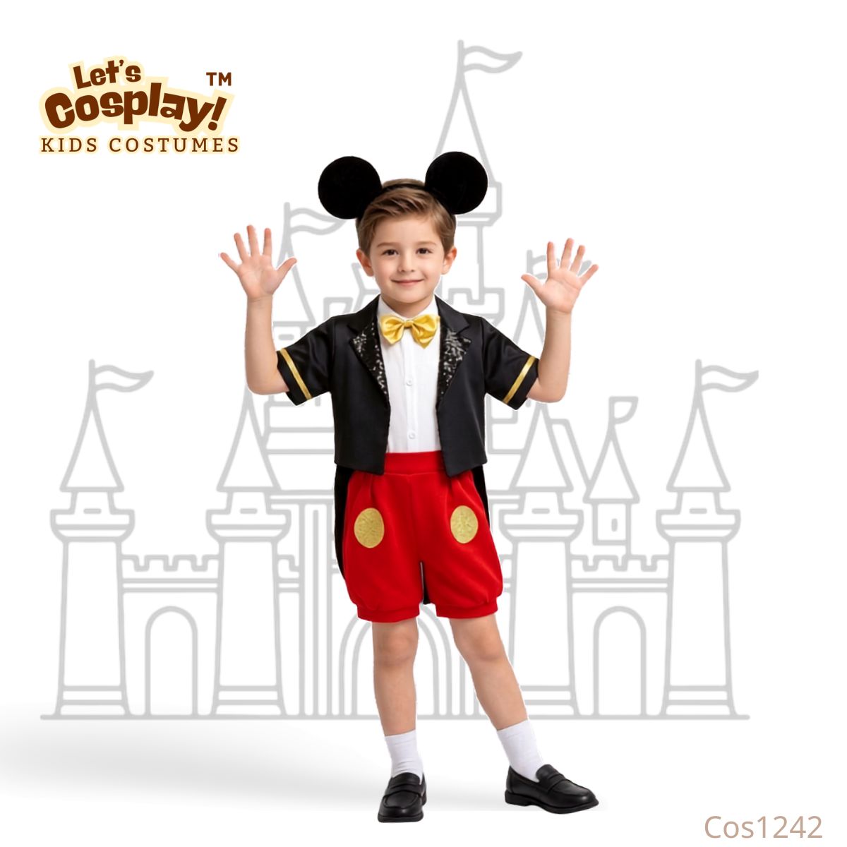 兒童米奇風格黑紅金禮服 迪士尼童話故事服裝 Mickey Mouse Costume｜Lets Cosplay 香港現貨｜COS1242
