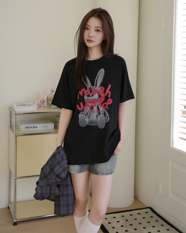MuahMuah RABBIT MUAH RAGLAN HALF T-SHIRT