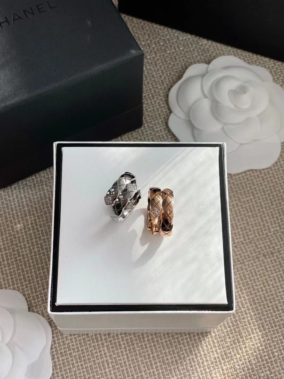 【現貨】【原單】Chanel Coco crush 菱格半疊加戒指 連禮盒