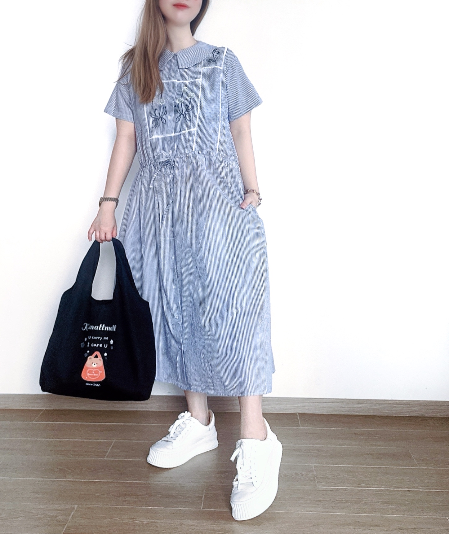 🌼初春優惠🍀 日系條紋刺繡花束腰Ops