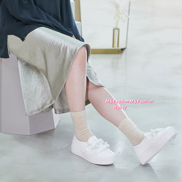 H3047 韓國🇰🇷厚底閃石ruffle slipon