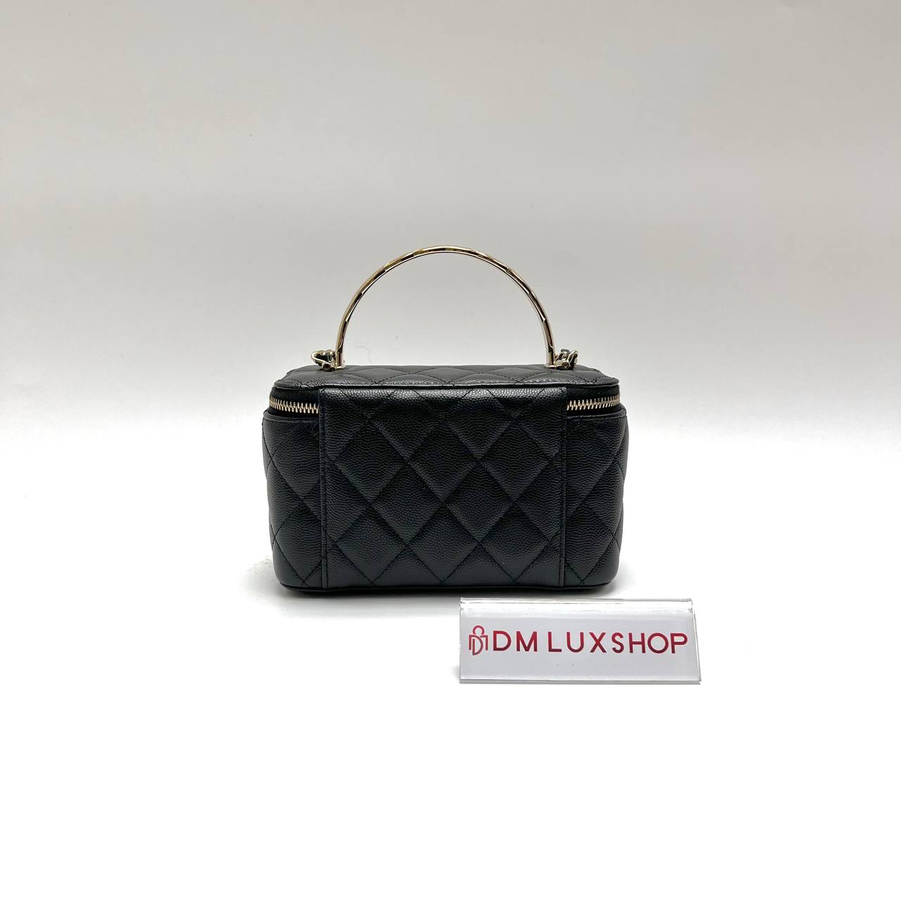 Chanel Black Caviar Vanity Case Top Handle GHW (Microchip)