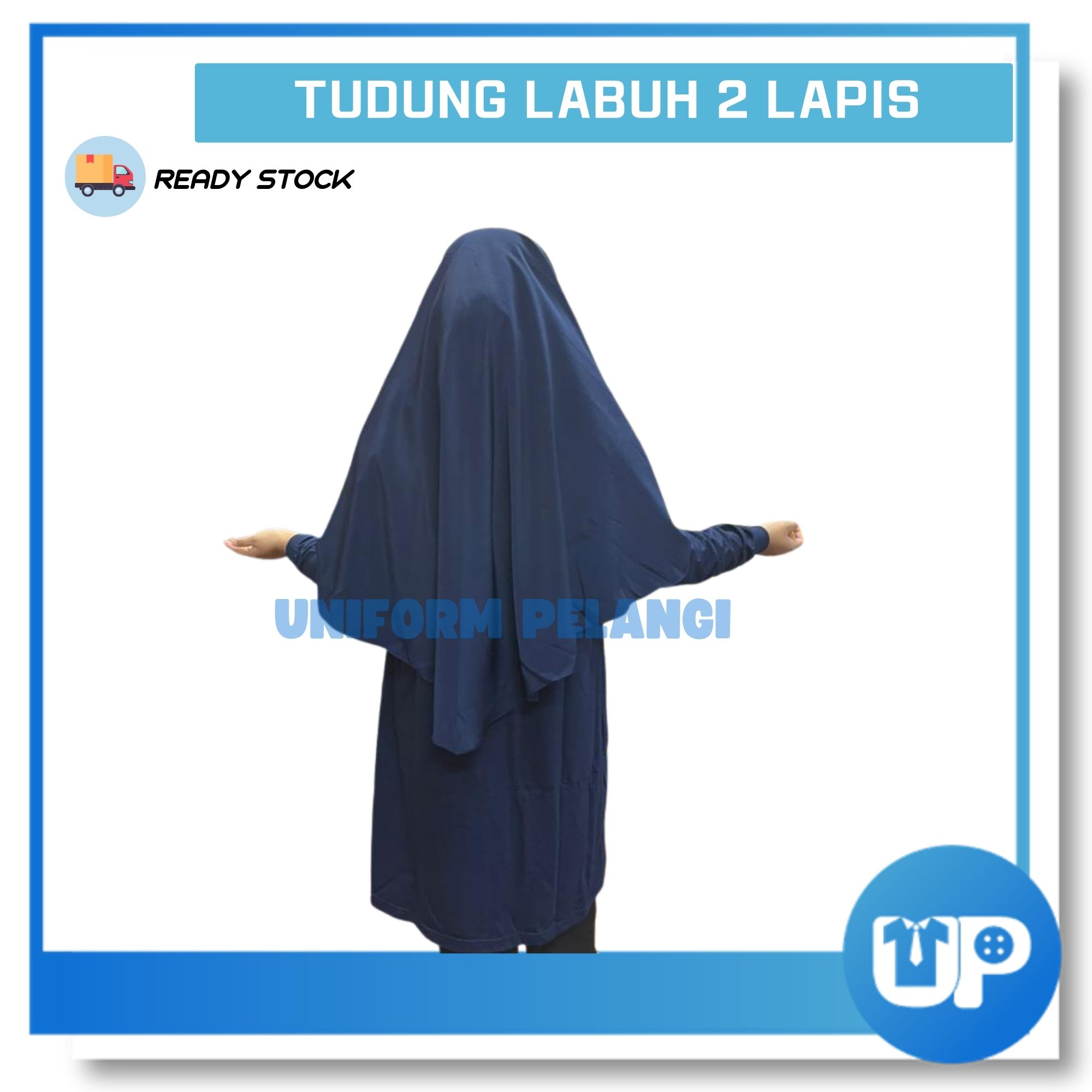 Tudung Labuh Biru Tua Dark Blue Sekolah Licin Koshibo Tudung Dua Lapis Kokurikulum Sekolah Bulat