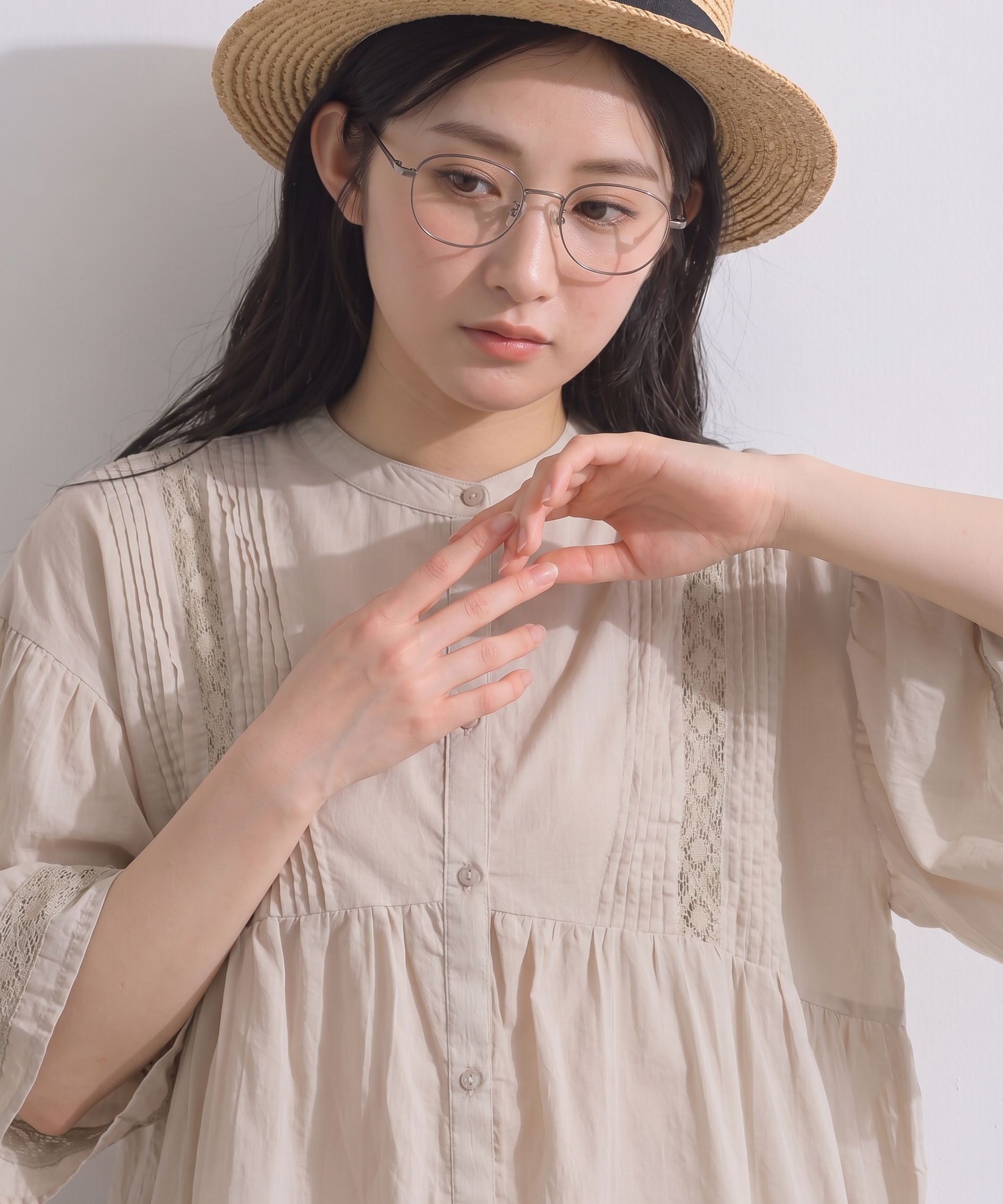 LP - 蕾絲泡泡袖襯衫 (杏色)