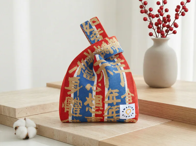 針織手挽袋 - 經典紅白藍