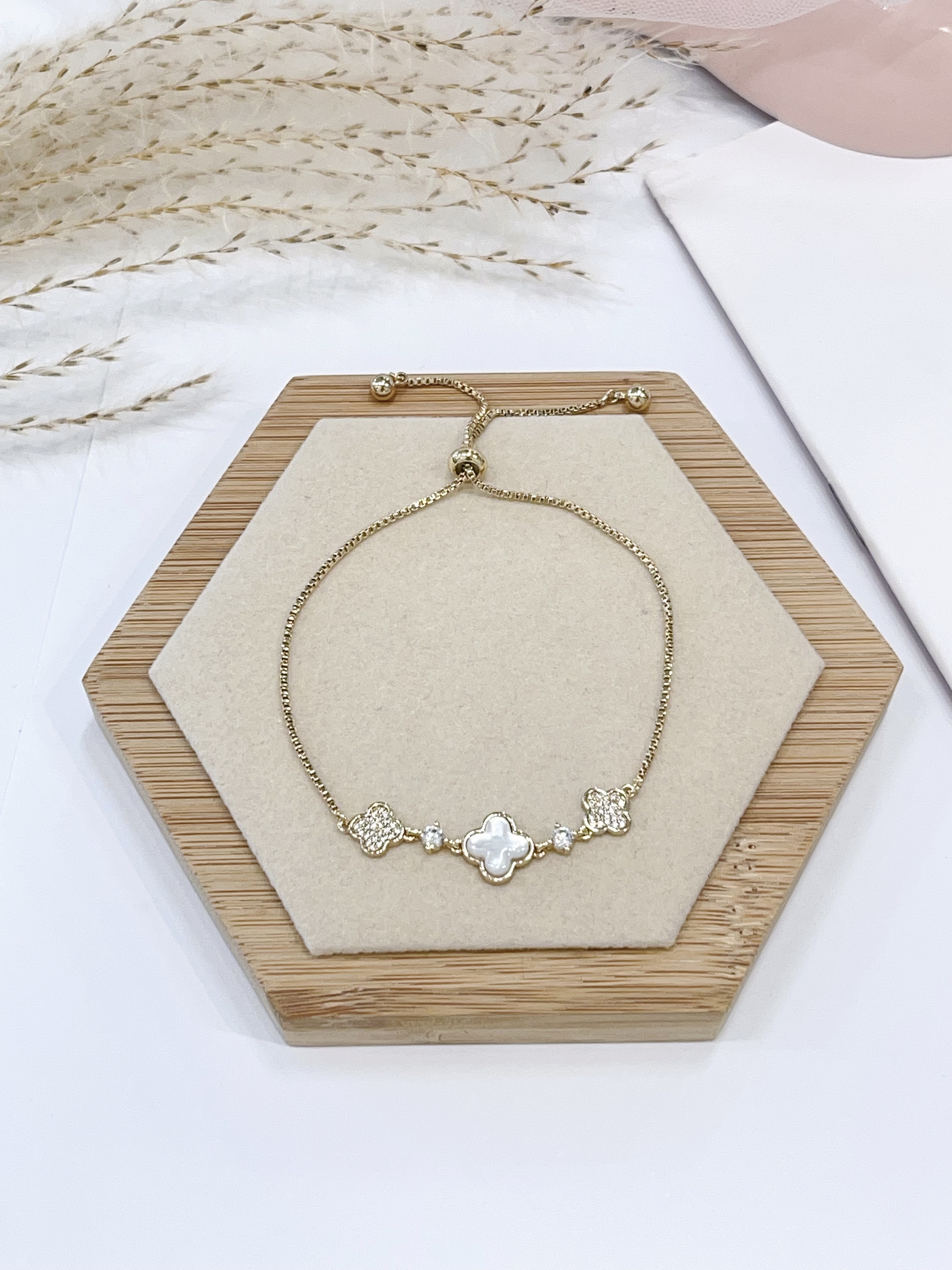 贝壳×满钻四叶草抽绳手链