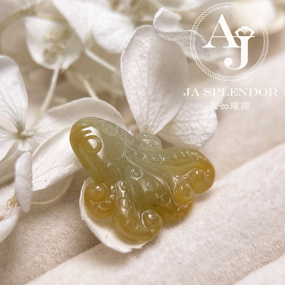 JN-3377 天然翡翠A玉-黃翡八方來財八爪魚/章魚吊墜