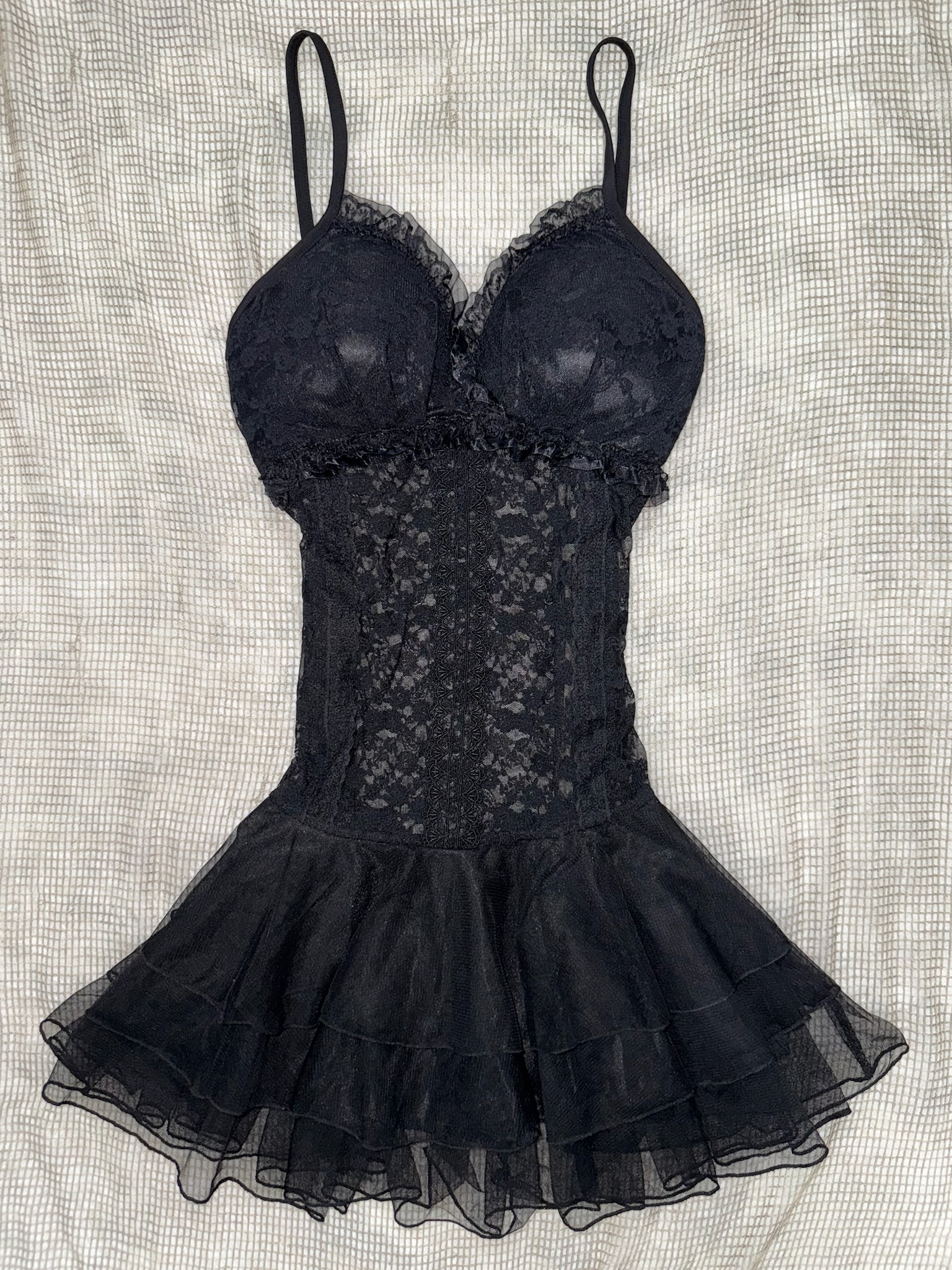 Gothic Balletcore Sheer Lace Babydoll Dress