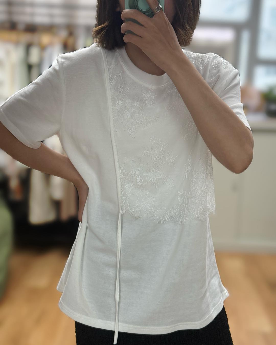 薄紗Lace拼接短袖tee