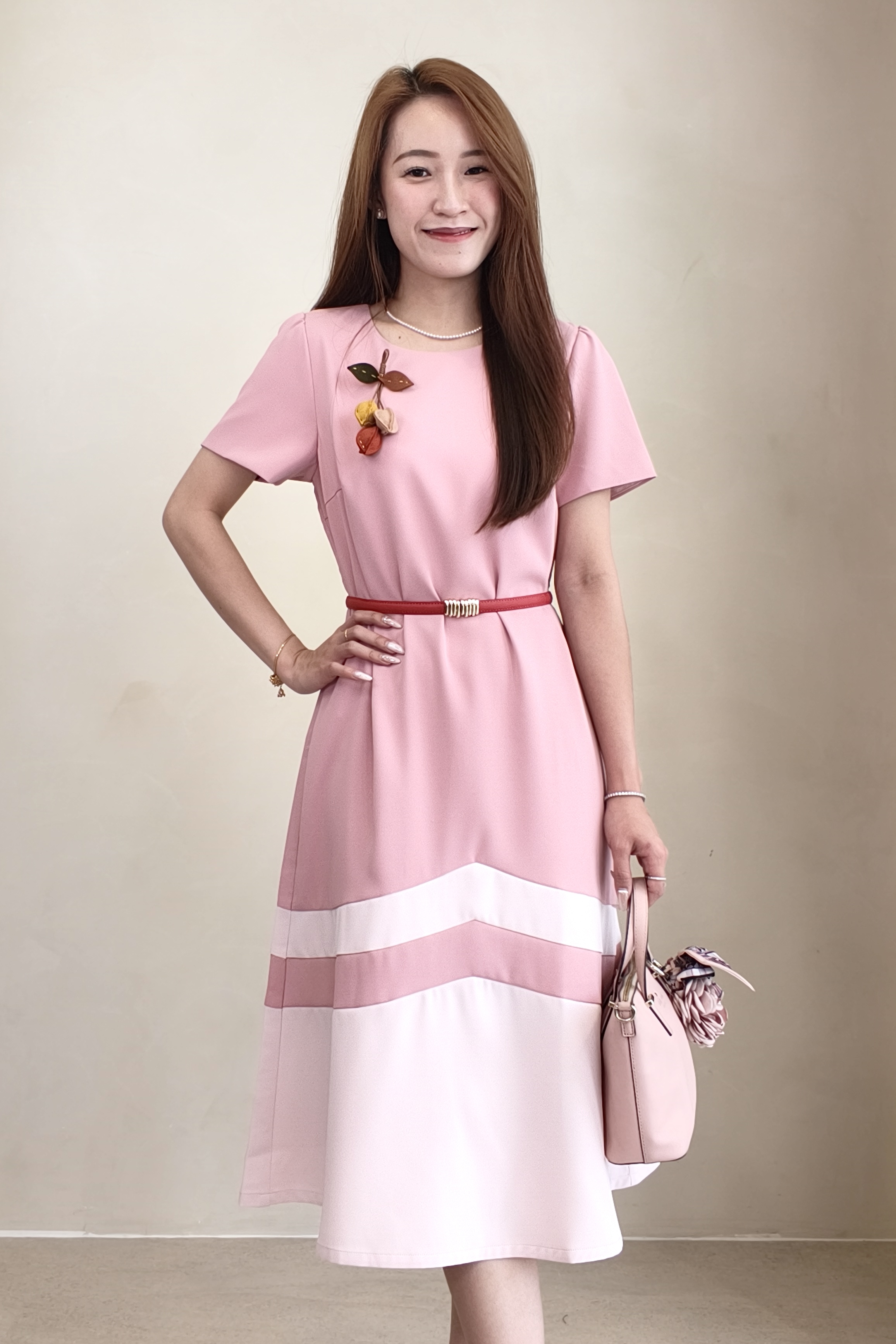26002 Blush Harmony Color Block Midi Dress